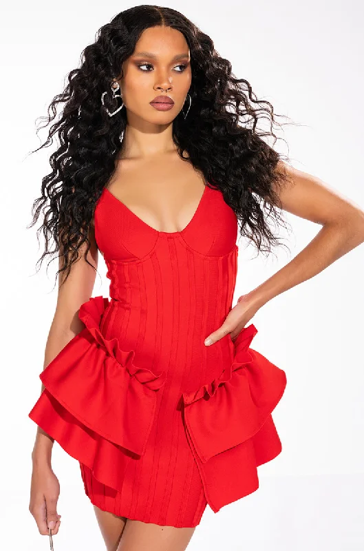 LOVE ME OR HATE ME BANDAGE MINI DRESS WITH RUFFLE