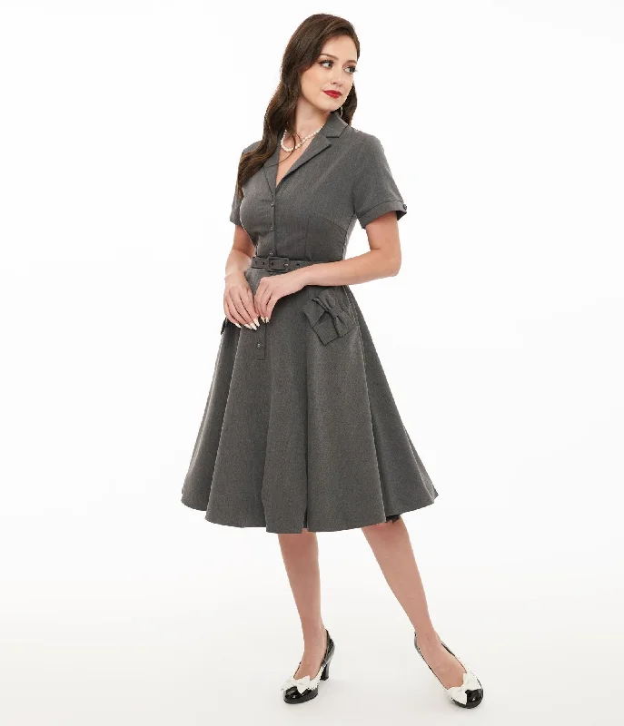 Voodoo Vixen 1950s Grey Bow Fit & Flare Dress